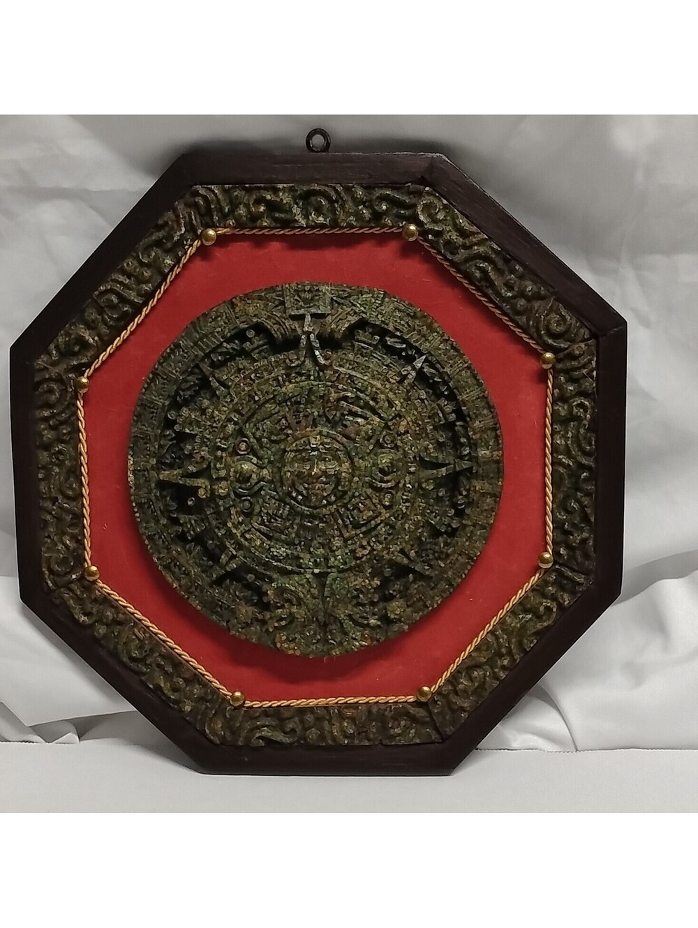 Vintage Mayan Aztec Sun Calendar Crush Malachite Stone Mexican Wall Hanging Art